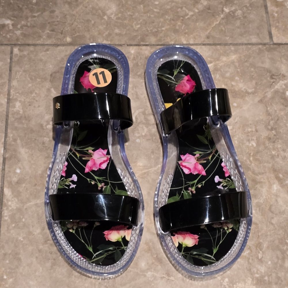 Ted Baker London Black Floral Jellina Printed Jelly Slider Size 11/41
